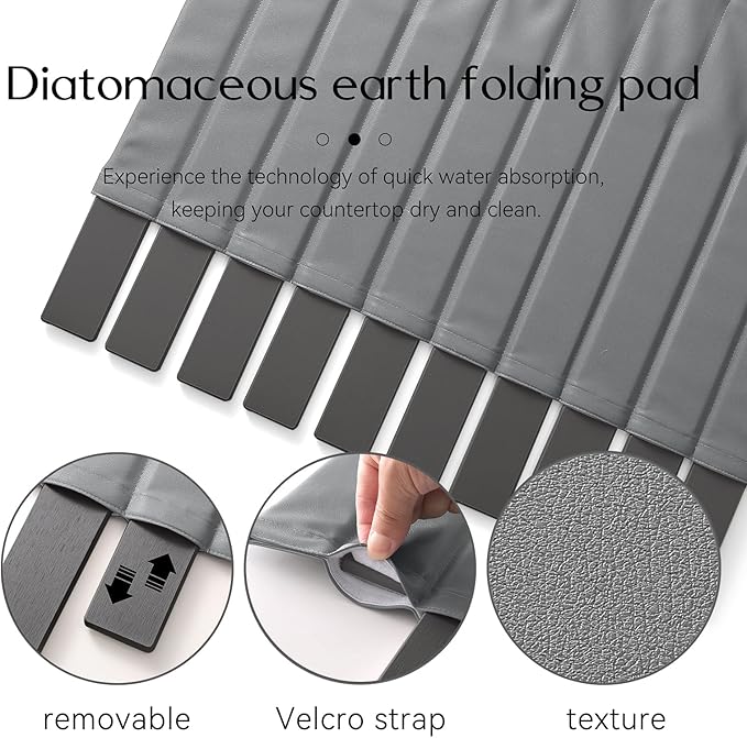 Large Stone Dish Drying Mat for Kitchen Counter 24x16 Inch - Super Absorbent Quick Dry Diatomaceous Earth with PU Leather, Foldable Space Saving Stone Bath Mats for bathroom