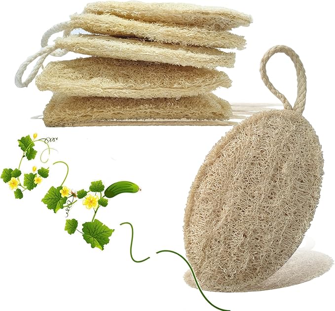 Loofah Natural Kitchen Sponge (5 Pcs), No Scratch Scrubber for Dish Cleaning, 100% Plant Based Vegetable Scrubber, Zero Waste and Eco Friendly Sponge for Kitchen (3 Pcs Oval+2 Pcs Rectangular)