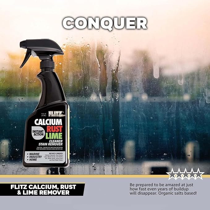 Flitz Calcium, Rust, & Lime Remover - 16oz Bottle of USA-Made Limescale Remover for Toilets, Showers, and More - Powerful Spray that Instantly Eliminates Tarnish, Grease, and Other Grime (12 Pack)