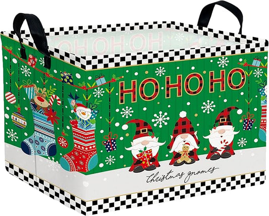 Large Christmas Gifts Empty Baskets Kids Collapsible Holiday Storage Bin with Handle (Socks Gnome)
