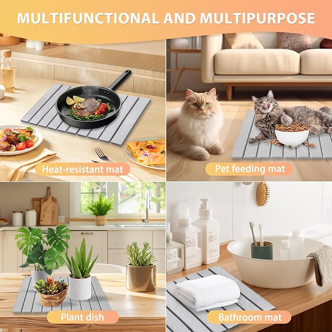 Large Stone Dish Drying Mat for Kitchen Counter, 24"×16" – Quick Drying Diatomaceous Earth, Super Absorbent, Non-Slip, Birthday Gfts for Women Mom Grandma