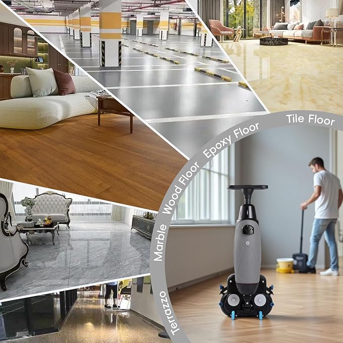 Commercial Electric Floor Scrubber Tile Polisher, Carpet Extractor Power Scrub Brush, Imop. 360°Rotating, Self-Propelled, Convenient Cordless. Fits Vinyl, Rubbermaid, Concrete, Luxury Vinyl Floor.