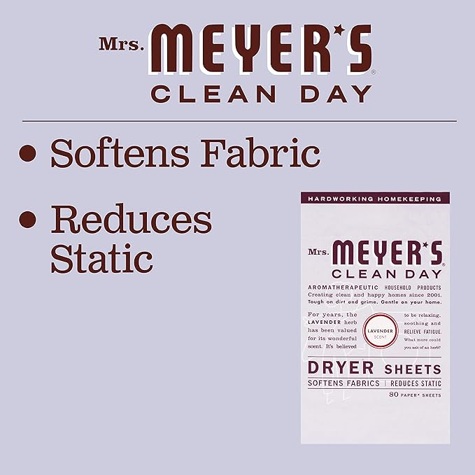 Mrs. Meyer's Dryer Sheets, Lavender, 80 Count (Pack of 5)