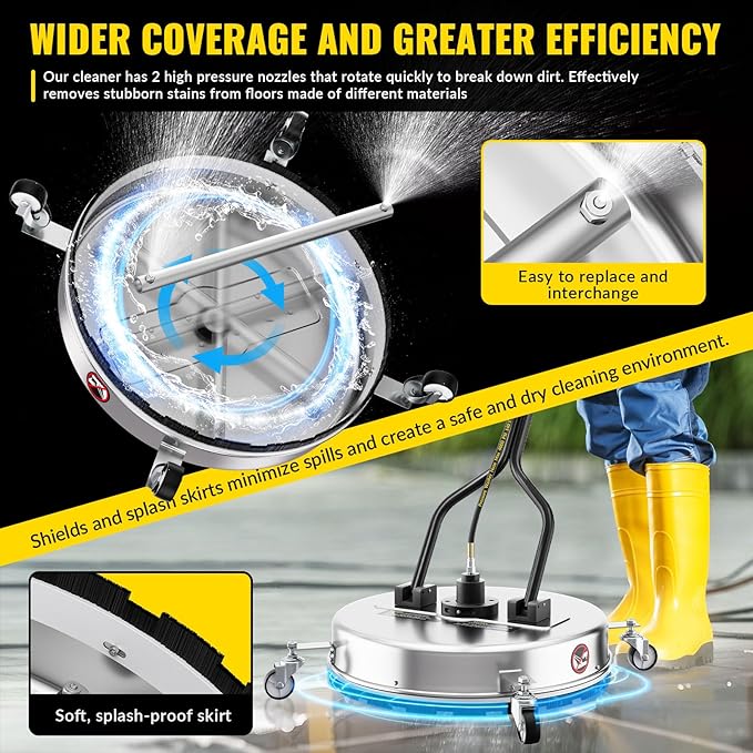 24''Pressure Washer Surface Cleaner,4500PSI Power Washer Surface Cleaner Attachment with Wheels,Dual Handle,Stainless Steel Housing, 3/8''Quick-Connect for Driveway Sidewalk Curb Deck Patio Cleaning
