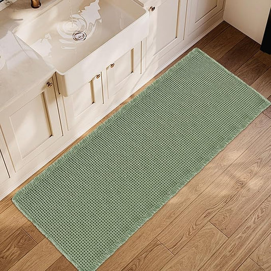 ZALL Waffle Bath Mat,Super Absorbent Non Slip Bathroom Rug,Sage Green 24X60inch,Machine Washable Ultra Soft Floor Mats