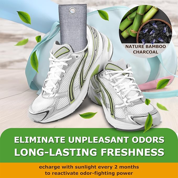 Activated Charcoal Odor Absorber for Strong Odor, Natural Shoe Deodorizer. Sneaker Odor Eliminator, 2 Pack Bamboo Charcoal Air Purifying Bags, Odor Remover Moisture Absorbers for Shoes