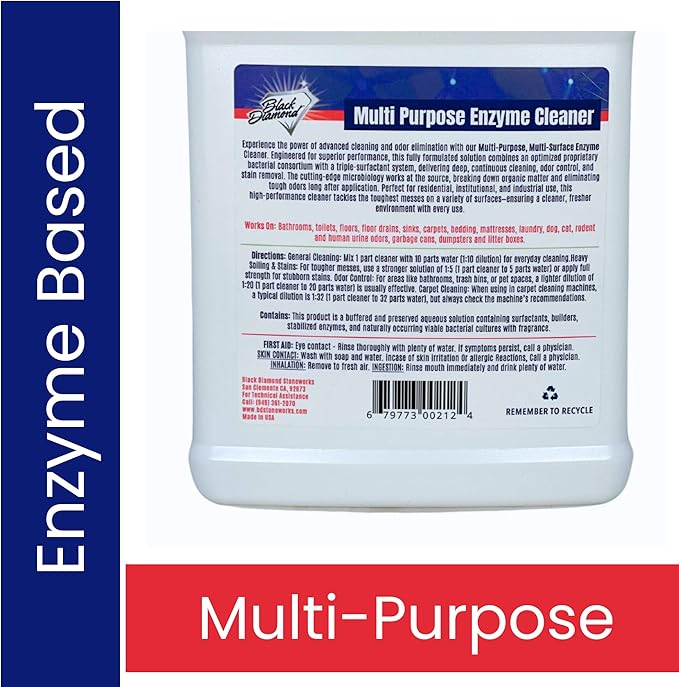 Commercial Multi-Purpose Enzyme Cleaner & Odor Eliminator | Pet & Human Urine, Stains & Odors | Carpet, Laundry, Bathroom, Drain & Trash Deodorizer | Dog, Cat, Organic Waste Remover (1 Gallon)