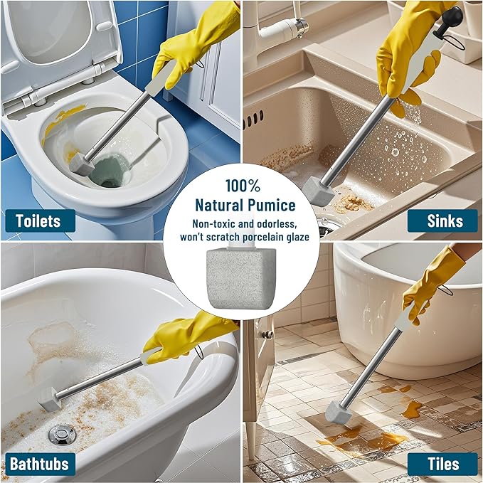 Pumice Stone Toilet Bowl Cleaner,16.7Inch Toilet Pumice Stone with Handle Cleans Hard Water Ring Calcium Buildup&Stains for Toilet Bath Kitchen Household Cleaning (MTS-Grey)