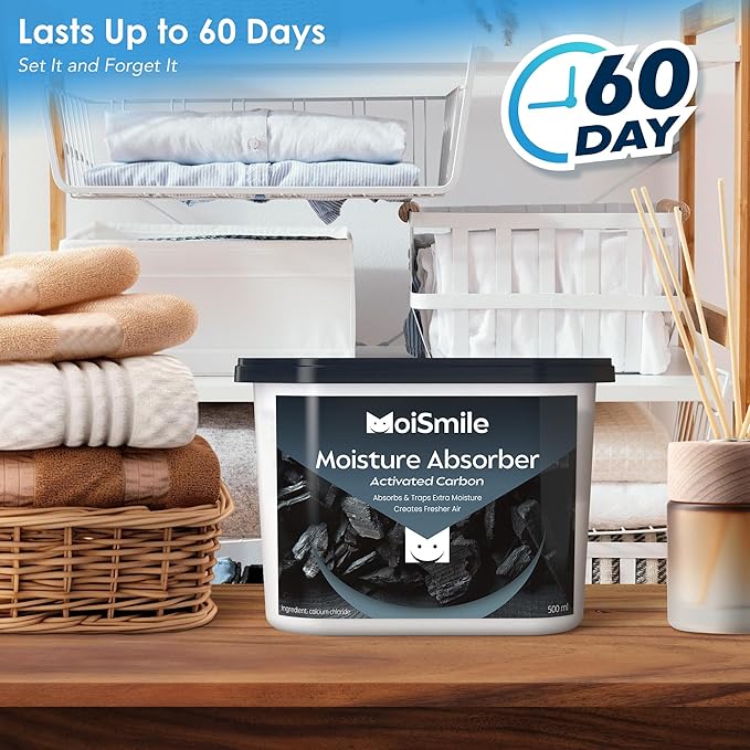 Moisture Absorbers, Efficient Activated Charcoal Humidity Absorber ＆ Odor Absorber Boxes, Refillable Car Dehumidifier for Closet, Bathroom, Basement＆ RV, 3 Pack