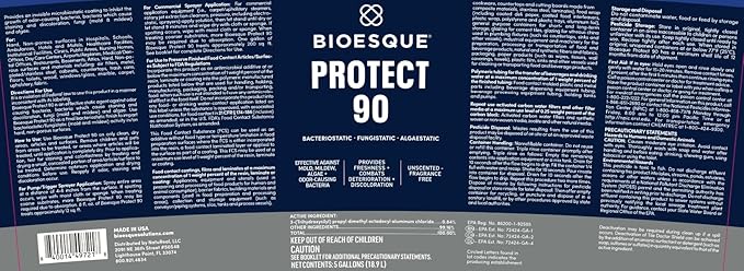 Bioesque Protect 90, Heavy Duty Bacteriostatic, Fungistatic, Algaestatic Formula, Effective Against Mold, Mildew, Algae, & Odor Causing Bacteria, 5 Gallon (Pack of 1)