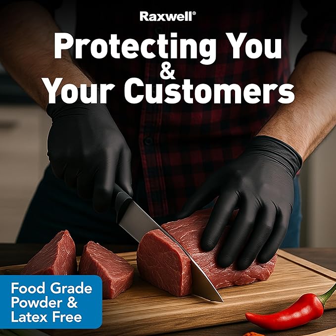 Raxwell Black Nitrile Disposable Gloves, Latex Free Food Grade, 6.5mil Mechanic Gloves for Cooking and BBQ