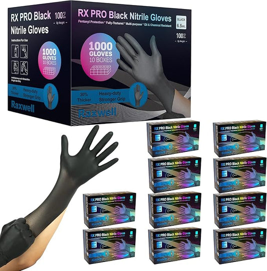 Raxwell Black Nitrile Disposable Gloves, Latex Free Food Grade, 6.5mil Mechanic Gloves for Cooking and BBQ