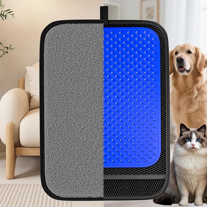 2 in 1 Pet Hair Removal Glove, Upgraded Pet Hair Remover Tool, Gentle Shedding Silicone Magic Brush for Dogs & Cats, Efficient Pet Hair Gloves for Couch Carpet Clothing (Blue)