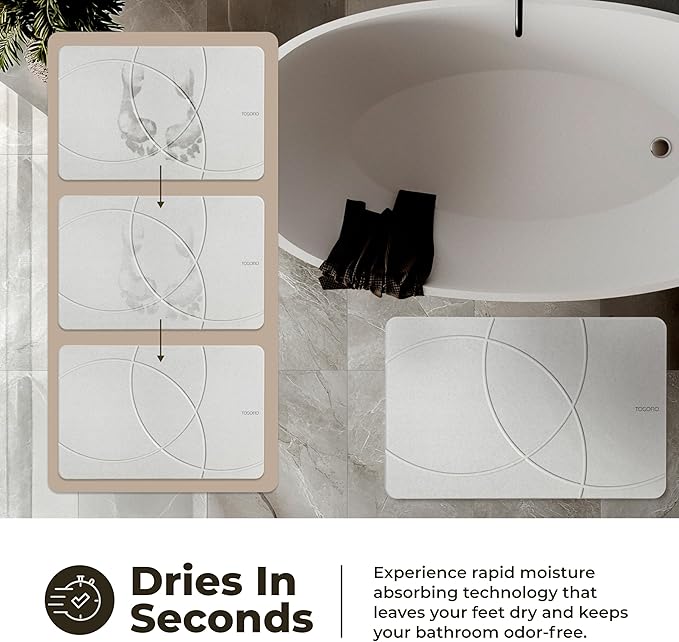 Stone Bath Mat, Diatomaceous Earth Non-Slip Stone Shower Mat - Quick Drying Absorbent Bath Mats for Bathroom - Elegant & Modern Design, Easy to Clean (23.5 x 15) - Grey