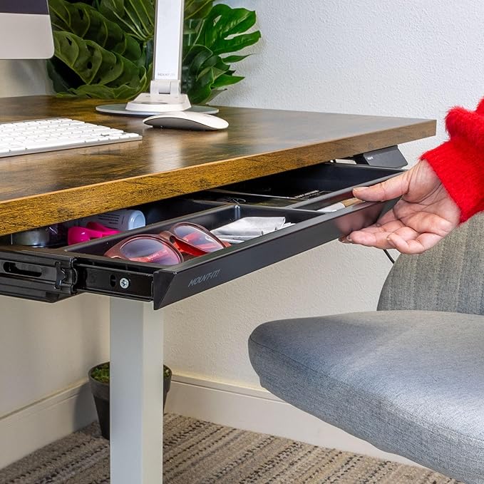 Mount-It! Under Desk Drawer - Deep Under Counter Drawer Organizer - Slide Out Standing Desk Storage Attachment - 25.8" Width Under Table Storage Compartment - Black