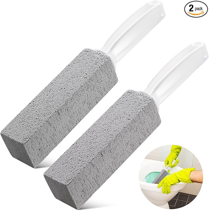 2 Pack Toilet Cleaner Hard Water Build up Remover with Ergonomic Handle, Pumice Stone Cleanning Tool Stain Hard Water Ring Cleaner for Toilet, Pool, Bathroom, Sink
