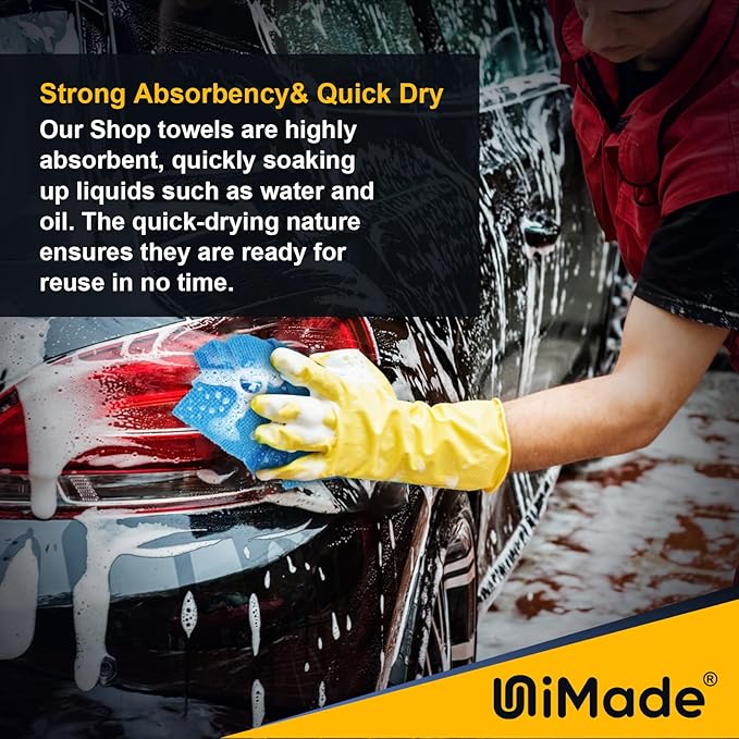 Shop Towels Rags, 150 Pack Reusable Shop Rags Bulk Microfiber Cleaning Cloth Lint Free Cleaning Towels for Car Kitchen Automotive Bar Mechanic Restaurant Garage, 11.5"x 11.5", Blue