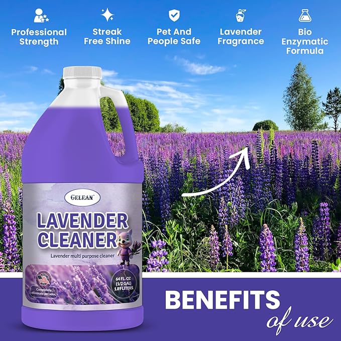 Multi Purpose Cleaner Pet Odor eliminator 64oz - Concentrate MAKES 32 GALLON - MADE IN USA- pH Neutral - Strong Floor Cleaner Odor eliminator - Stain Remover Cleaner & Deodorant (64 Fl Oz, Lavender)