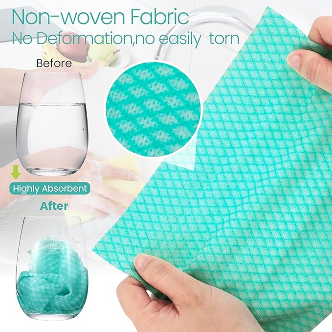 Tioncy 400 Pcs Disposable Cleaning Cloths Reusable Handy Wipes for Kitchen Multi-purpose Disposable Cleaning Towels and Dish Cloths Absorbent Cleaning Cloth Wipes for Kitchen and Home(Green)