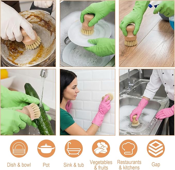 12 Packs Bamboo Scrub Brush for Dishes, 2 Pcs Natural Dish Brush with Sisal Bristles, Wooden Dish Scrubber for Pots, Pans & Vegetables, Eco-Friendly Kitchen Cleaning Tools