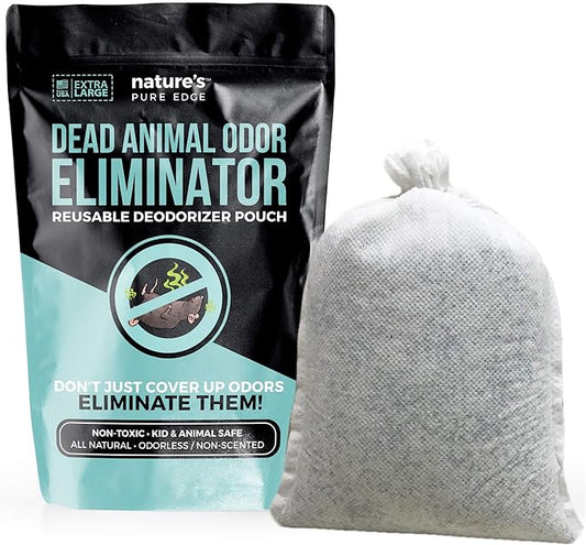 Dead Animal Smell Eliminator Pouch – Fragrance-Free Activated Charcoal Odor Absorber With Specialized Zeolite– Attics, Walls, Crawlspaces. For After Cleanup. Pet & Kid Safe, XL, Covers 375 Sq Ft