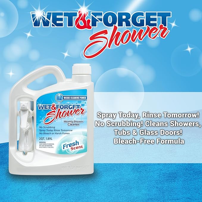 Wet & Forget Shower Cleaner Spray Multi-Surface Weekly Application Requires No Scrubbing, Bleach-Free Formula, Ready to Use, Fresh Scent, 3 Months of Cleaning, 64 Fluid Ounces, 1 Pack