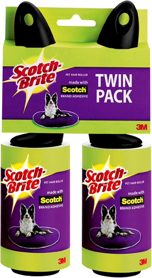 Scotch-Brite Pet Hair & Lint Roller, Twin Pack, Works Great On Pet Hair, 2 Rollers, 56 Sheets Per Roller