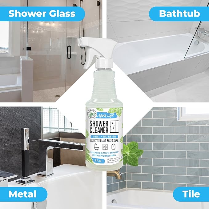 Mighty Mint Shower Cleaner, No-Rinse, No-Scrub, Daily Spray for Glass, Tile, Grout, Natural Peppermint Scent, 16oz - 2 Pack