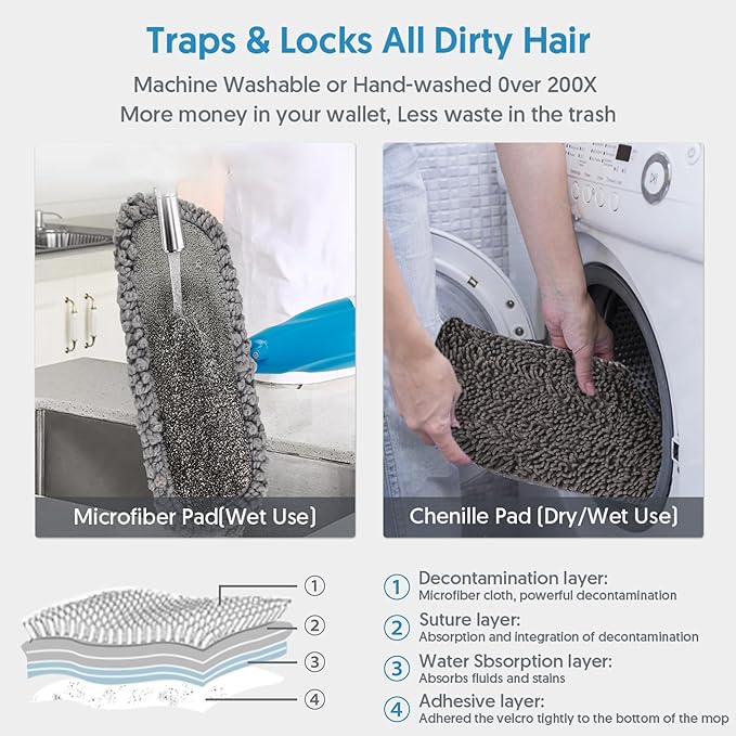 Spray Wet Mops for Floors Cleaning - EXEGO Refillable Floor Flat Mops with 3 Washable Pads for Swiffer Powermop - Home Commercial Dust Mop for Hardwood Laminate Ceramic Tile Wood Vinyl