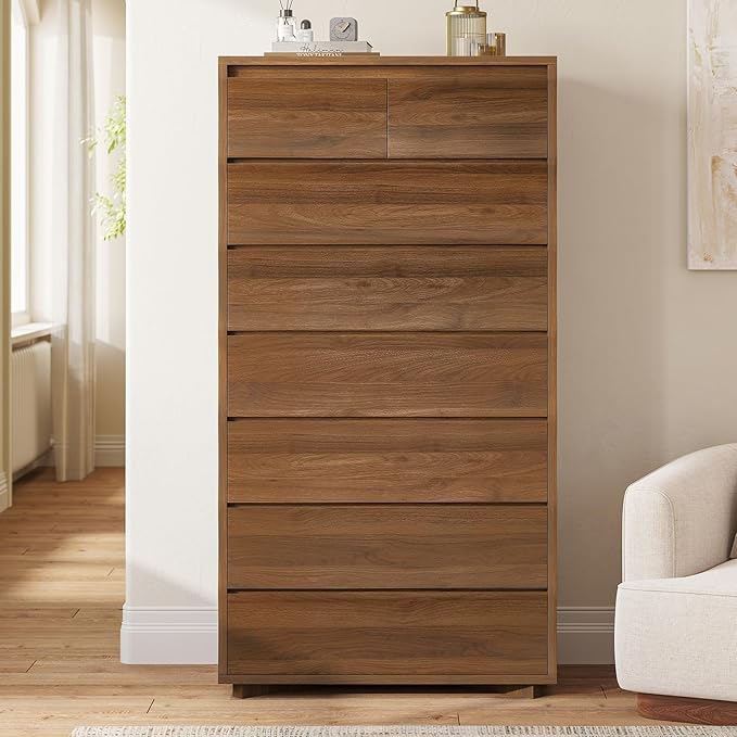 SUCSSRICH Tall Dresser for Bedroom, 61.1" Tall Dresser with 8 Drawers, Wood Dressers & Chests of Drawers, Accent Upright Drawer Organizers for Closet, Hallway