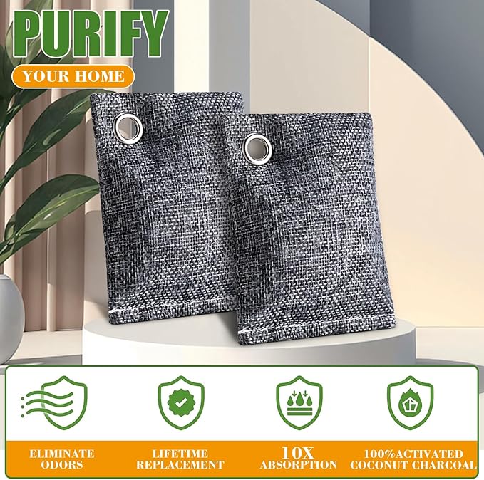 Activated Charcoal Odor Absorber 8 Pack, Natural Coconut Charcoal Air Purifying Bag for Strong Odor, Charcoal Bags Odor Absorber for Fresh Home Car Closet Smoke Room Musty Odor Eliminator Deodorizer