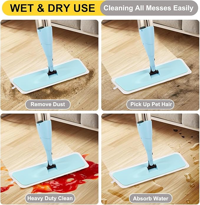 16.5 inch Reusable Mop Pads Microfiber Spray Mop Replacement Heads for Wet/Dry Mops Compatible with Bona Floor Care System (5 Pack)