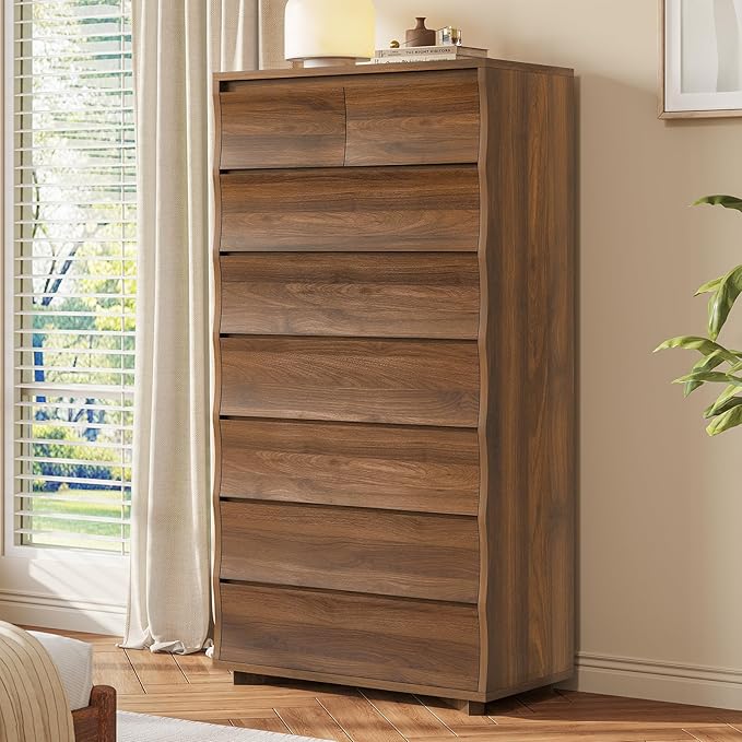 SUCSSRICH Tall Dresser for Bedroom, 61.1" Tall Dresser with 8 Drawers, Wood Dressers & Chests of Drawers, Accent Upright Drawer Organizers for Closet, Hallway