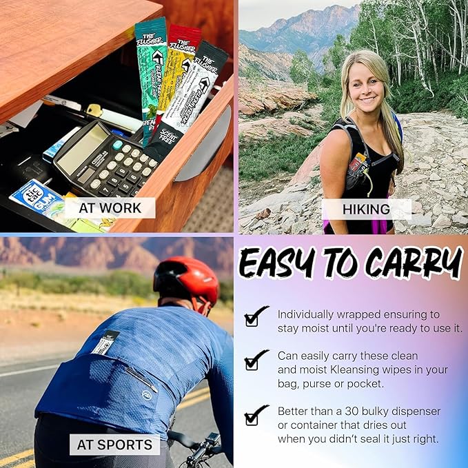 THE KLEAN FREAK FLUSHER - Flushable Wipes For Adults & Kids - 100% BIODEGRADABLE Individual Wrapped Travel WET Wipe for Toilet - Soothing Aloe & Witch Hazel - Alcohol Free 20 Pack - Mixed