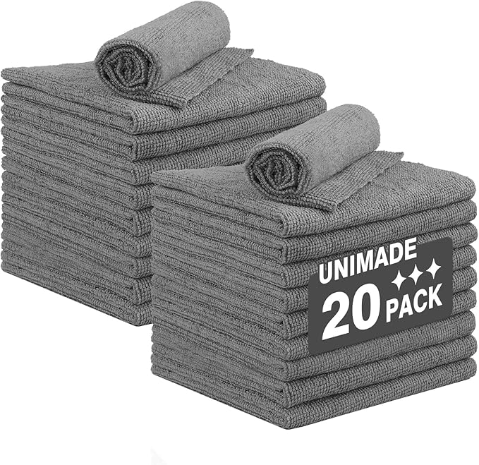 Microfiber Cleaning Cloth, 20 Pack Reusable Microfiber Towels for Cars Lint Free Cleaning Shop Towel Rags for Home Kitchen Automotive Bar Mechanic Restaurant Garage, 11.5"x 11.5", Grey