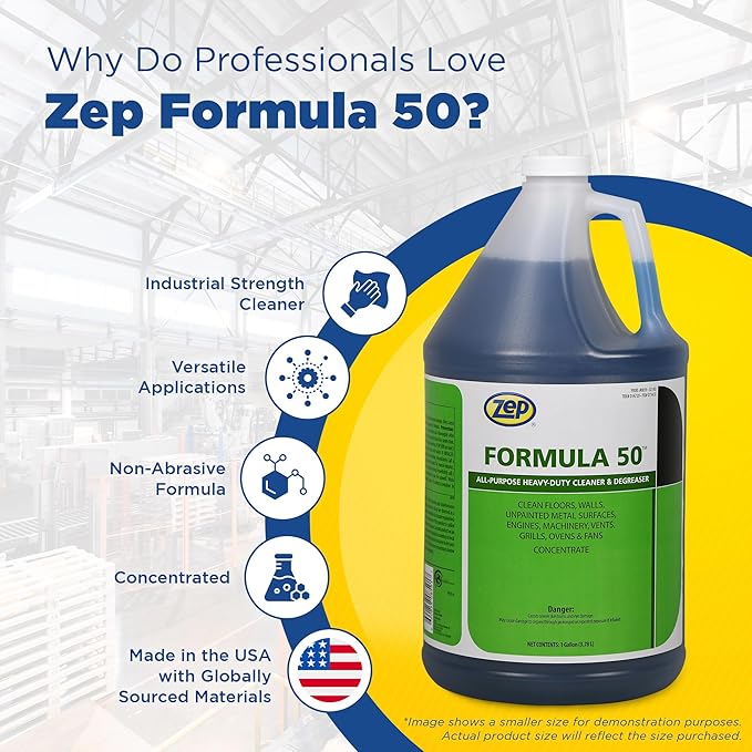 Zep Formula 50 Cleaner and Degreaser - 55 Gallon (1 Drum) 85985 - All-Purpose, Heavy-Duty, Use on Floors, Walls, Unpainted Metal Surfaces, Engines, Grills, Ovens and Fans