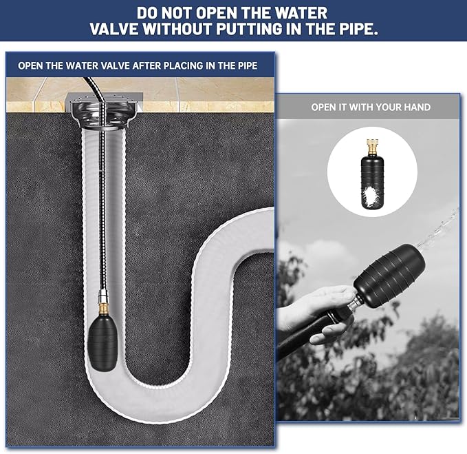 Drain Bladder Kit, Drain Cleaning Bladder With Water Stop Valve Faucet Adapter And 16 3/8ft Garden Hose, Drain Blockage Unclog Kit For Bathroom Drains Kitchen Sinks, Fit 1.5 To 3 IN Drain Pipes