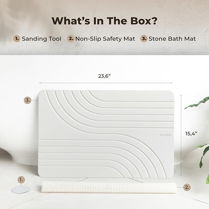 Stone Bath Mat, Diatomaceous Earth Non-Slip Stone Shower Mat - Quick Drying Absorbent Bath Mats for Bathroom - Elegant & Modern Design, Easy to Clean (23.5 x 15) - Sandstone