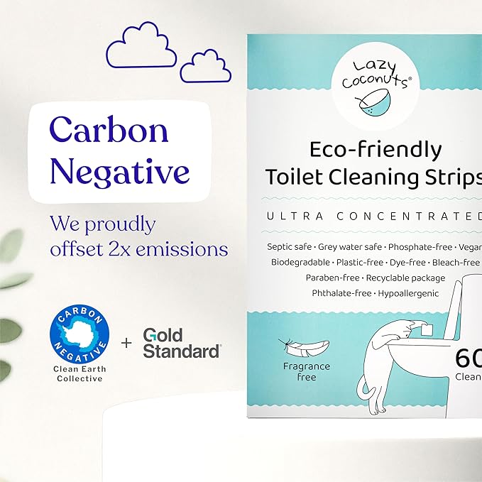 Lazy Coconuts Toilet Bowl Cleaner Strips - 60 Cleans, Plastic-free, Dye-free, With Lemon Essential Oil