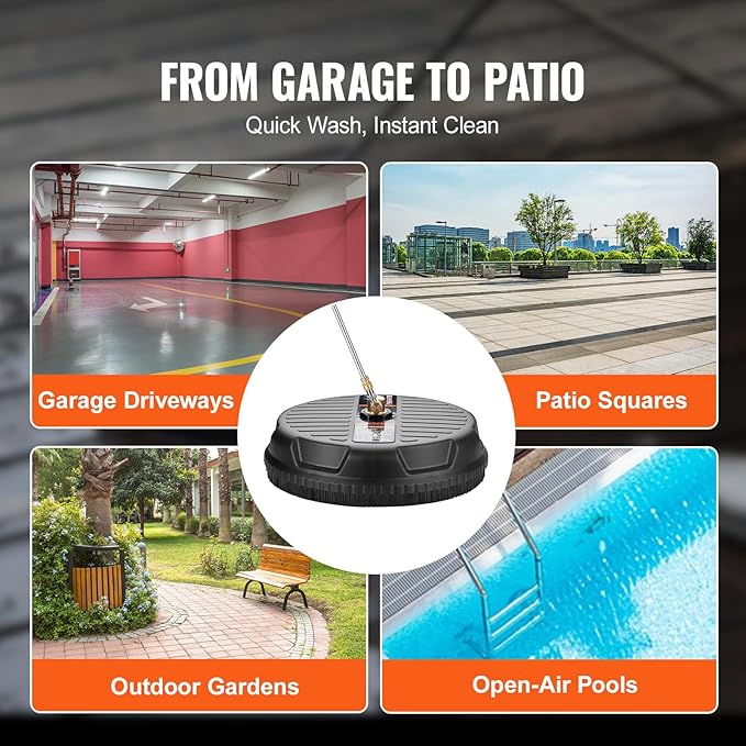 VEVOR Universal 15" Pressure Washer Surface Cleaner, Pressure Washer Attachment 4000 Max PSI, 1/4" Quick-Connect Connector Concrete Cleaner, Heavy Duty Power Washer for Floor Driveway, Patio,Sidewalk