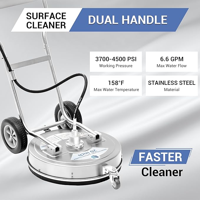 RIDGE WASHER 20’’ Surface Cleaner Dual Handle, Stainless Steel Bigger Stable Wheels Pressure Washer Surface Cleaner, Power Washer Surface Cleaner for Cleaning Driveways, Sidewalks, Patios