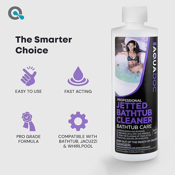 AquaDoc Jetted Bathtub Cleaner - Bathtub Jet Cleaner & Spa Cleaner Chemical - Fast Acting Jetted Tub Cleaner - Recommended Jet Tub Cleaner for Bathtub and Spa Cleaner for Hot Tub
