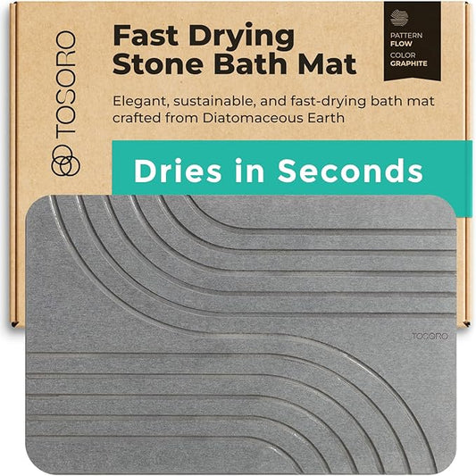 Stone Bath Mat, Diatomaceous Earth Non-Slip Stone Shower Mat - Quick Drying Absorbent Bath Mats for Bathroom - Elegant & Modern Design, Easy to Clean (23.5 x 15) - Graphite