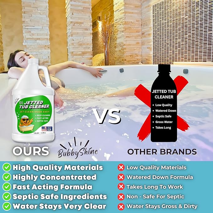 Jetted Tub Cleaner for Whirlpool & Jacuzzi Baths – Deep Jet Line & Pipe Flush Formula Removes Yuck, Buildup & Residue – Heavy Duty Bathtub Jet Cleaner for Acrylic & Fiberglass Tubs – Made in USA