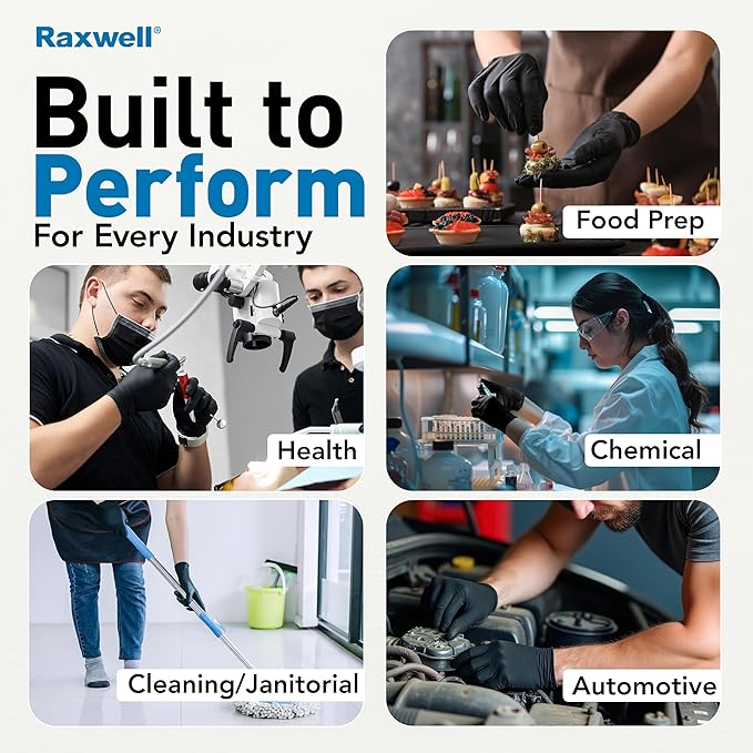 Raxwell Black Nitrile Disposable Gloves, Latex Free Food Grade, 6.5mil Mechanic Gloves for Cooking and BBQ