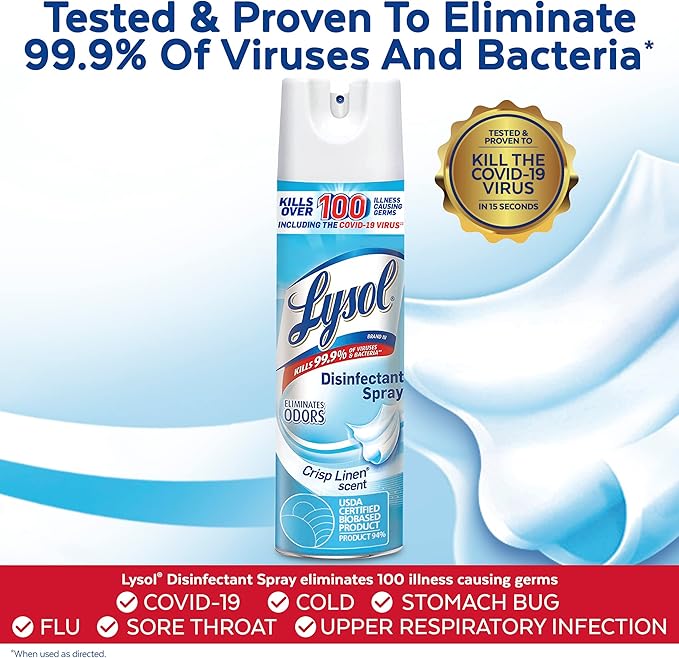 Lysol Bundle containing x2 Lysol Disinfectant Spray for Hard and Soft Surfaces, Crisp Linen, 19 Fl. Oz + Lysol Air Sanitizer Spray, For Air Sanitization and Odor Elimination, White Linen, 10 Fl. Oz