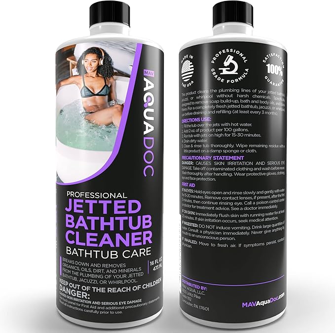AquaDoc Jetted Bathtub Cleaner - Bathtub Jet Cleaner & Spa Cleaner Chemical - Fast Acting Jetted Tub Cleaner - Recommended Jet Tub Cleaner for Bathtub and Spa Cleaner for Hot Tub