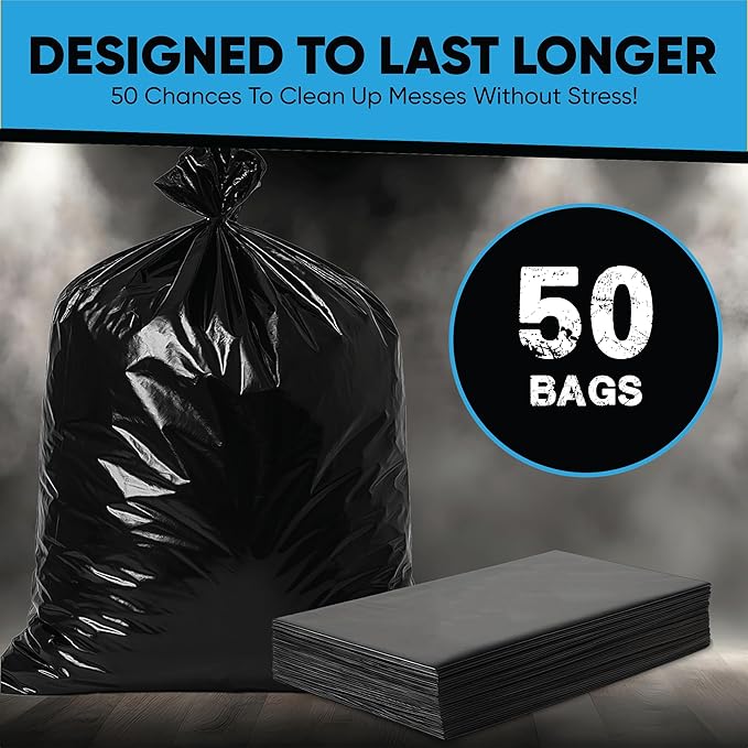 55-60 Gallon Trash Bags Heavy Duty | 50 Count | Large Black Garbage Bags for Outdoor, Leaf, Commercial Use | Fits 50 Gallon, 55 Gal, 60 Gal Trash Cans