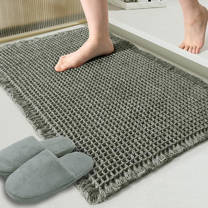 ZALL Waffle Bath Mat,Super Absorbent Non Slip Bathroom Rug,Dark Green 24x48inch,Machine Washable Ultra Soft Floor Mats