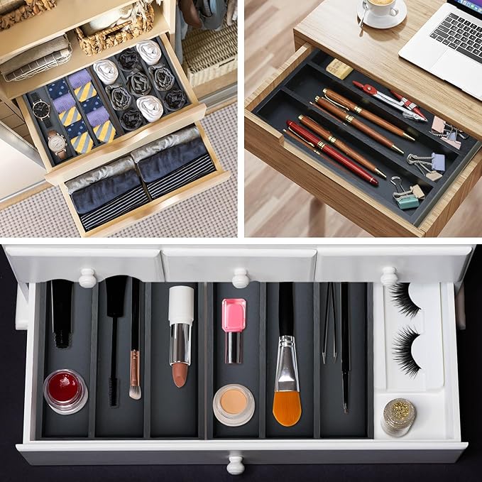 Small Silverware Drawer Organizer Kitchen Utensils Bamboo Cutlery Tray Narrow Flatware Organizer For Drawer Skinny Spoon Fork Holder Drawers Slim Silverware Tray Black Flatware Cutlery Organizer